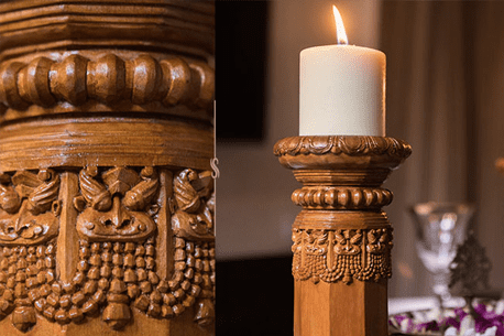 wooden pillars in karaikudi
